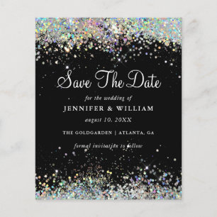 Save The Date Holographic Glitter Black Budget Flyer