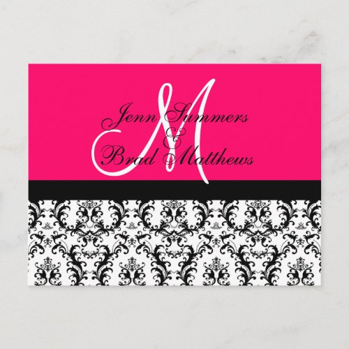 Save the Date Hot Pink Monogram Damask Card