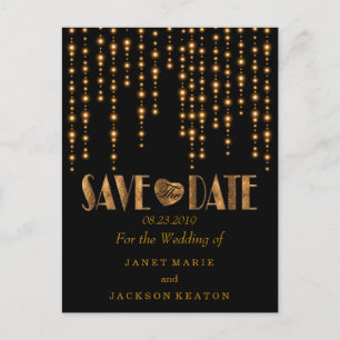 Save the Date in a Golden Light and Black Announcement Postcard