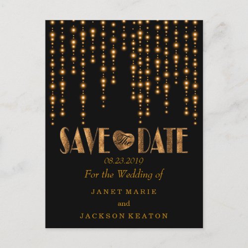 Save the Date in a Golden Light and Black Announcement Postcard