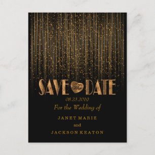 Save the Date in a Golden Shower and Black Announcement Postcard