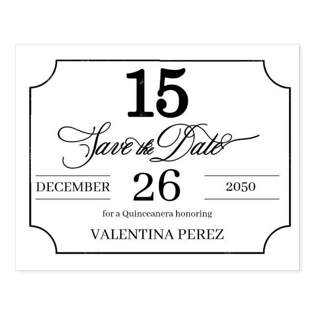 Save the Date in English Language for Quinceanera Rubber Stamp (Imprint)