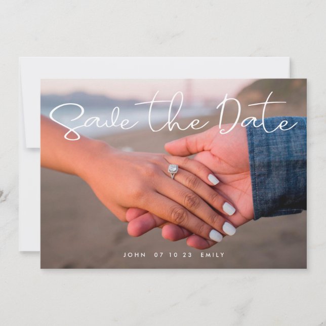 Save the Date in White Handwriting 2 Photo Announcement (Front)