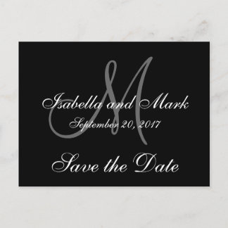 Save the Date, Initial, Monogram, Black, Grey Announcement Postcard