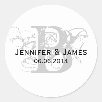 Save The Date Initial Name Wedding Sticker Grey by ElegantMonograms at Zazzle