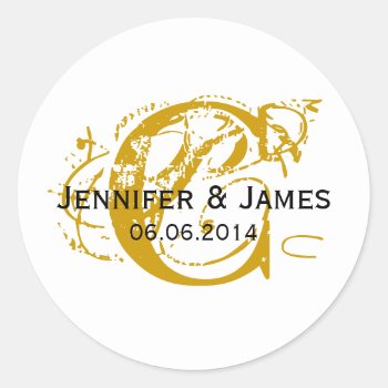 Save The Date Initial Names Wedding Sticker Gold by ElegantMonograms at Zazzle