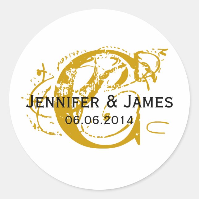Save the Date Initial Names Wedding Sticker Gold (Front)