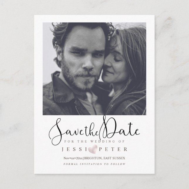 Save the Date, instant camera photo frame Announcement Postcard (Front)