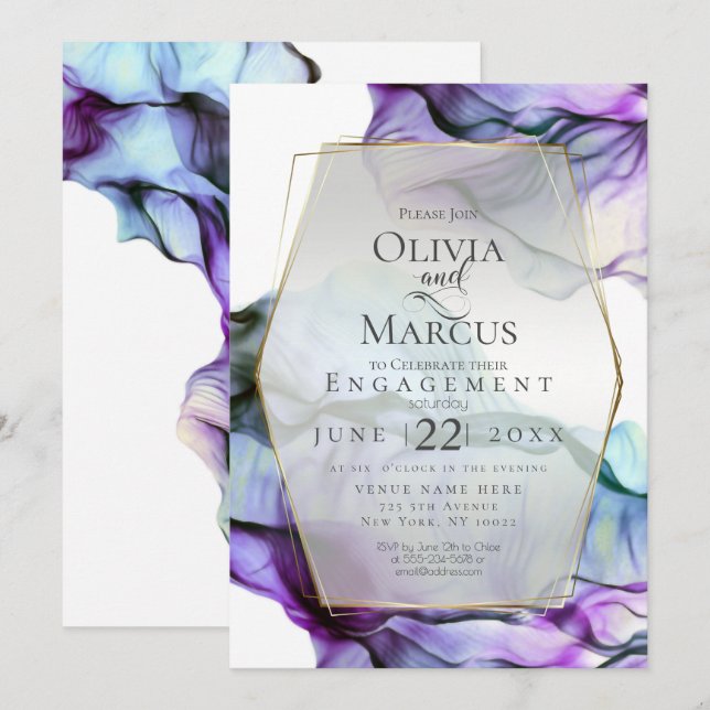 Save the Date | Intense Indigo Teal Abstract Ink Invitation (Front/Back)