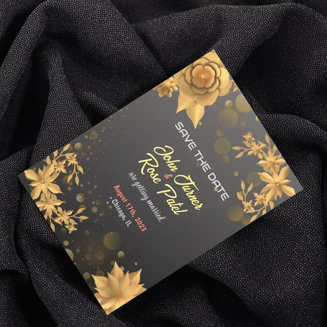Save The Date Invitation Golden Flower  black bg (Creator Uploaded)