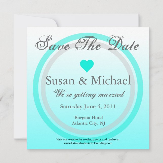 Save The Date Invitation Light Blue Heart Circle (Front)