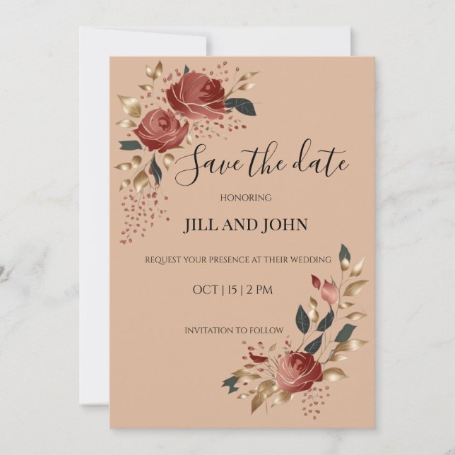 Save The Date Invitation Modern Bridal Rose  (Front)