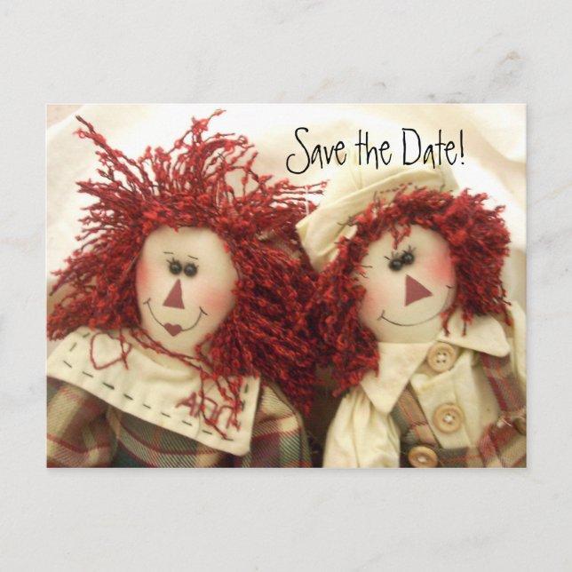 Save the Date Invitation Poastcards Raggedy Dolls (Front)