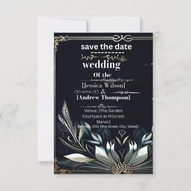 save the date invitation wedding card black &white (Front)