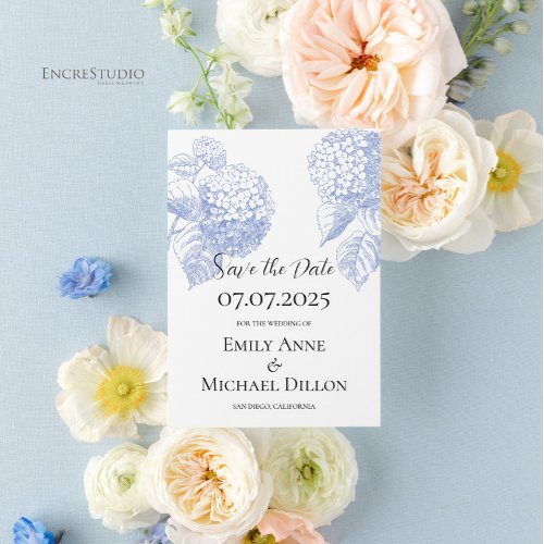 Save the Date Invitation with Blue Hydrangea
