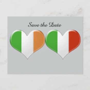 Save The Date Irish Italian Heart Flags Postcard by ckeenart at Zazzle
