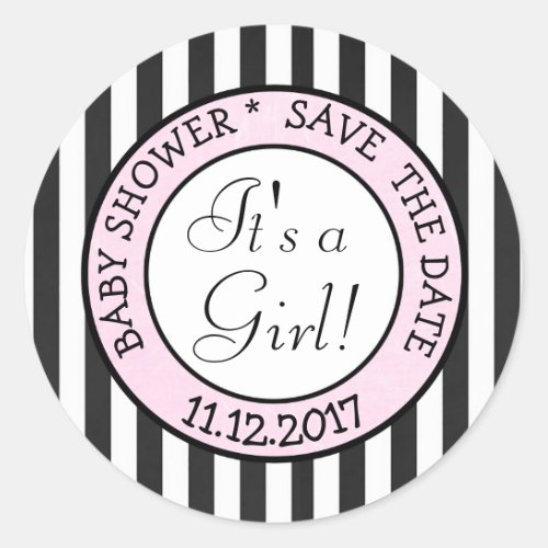 Save the Date Its a Girl Baby Shower Sticker