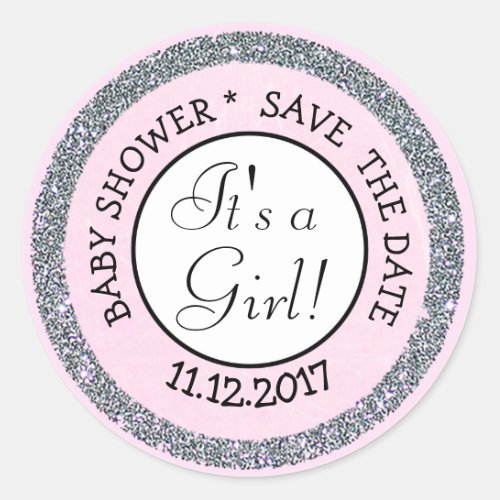 Save the Date Its a Girl Baby Shower Sticker