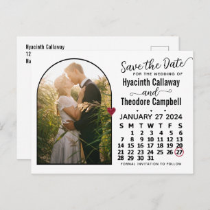 Save the Date January 2024 Calendar Arched Photo Invitation Postcard