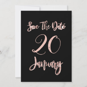 Save The Date January Party Black Rose Gold Script