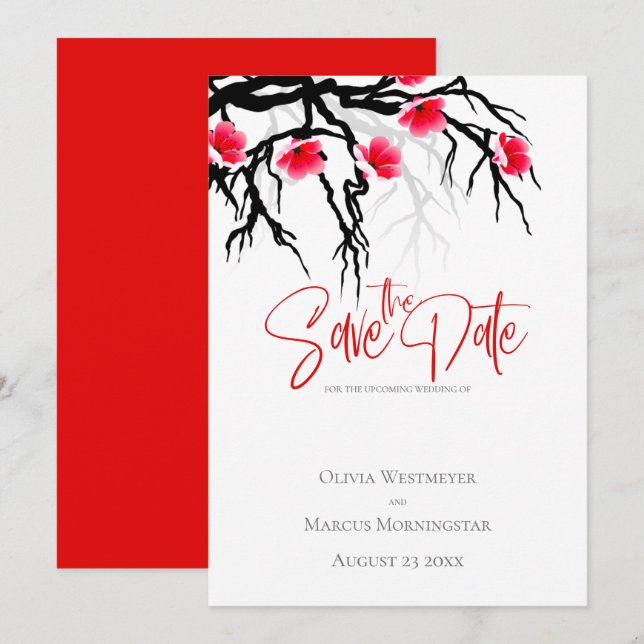 Save the Date Japanese Blossom Branch Floral Invitation (Front/Back)
