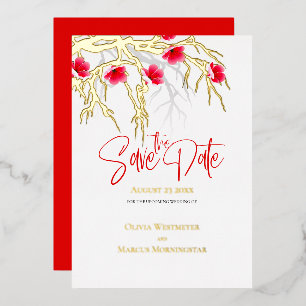 Save the Date Japanese Blossom Branch Foil Invitation