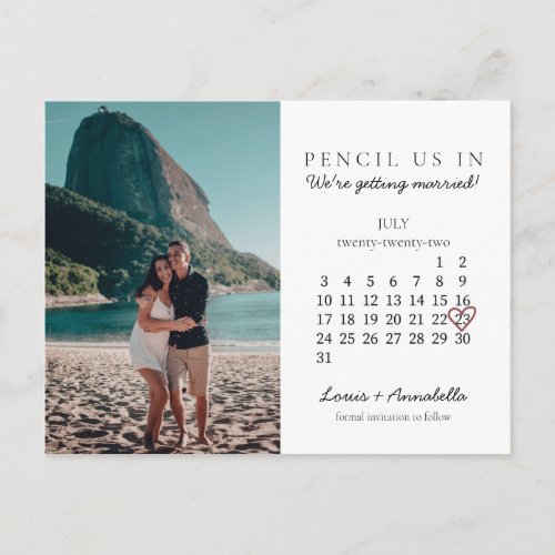 Save the Date July 2022 Month Calendar Pink Heart  Postcard