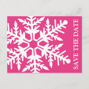 Save The Date Jumbo Snowflake (Dark Pink / White) Announcement Postcard