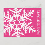 Save The Date Jumbo Snowflake (dark Pink / White) Announcement Postcard at Zazzle