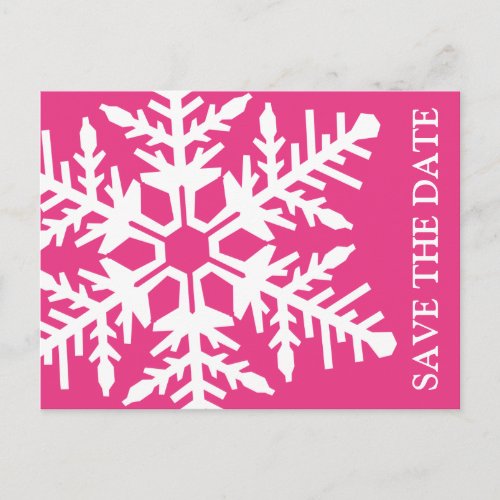 Save The Date Jumbo Snowflake Dark Pink  White Announcement Postcard