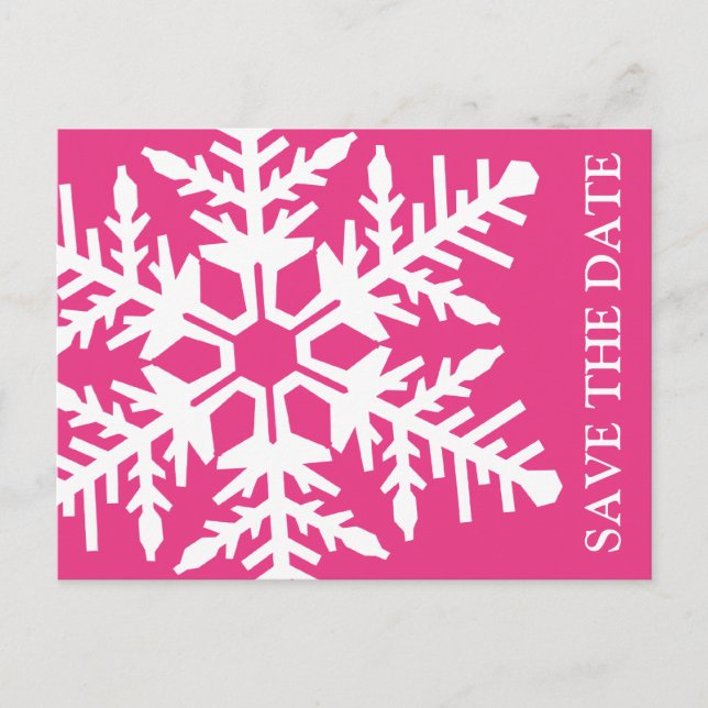 Save The Date Jumbo Snowflake (Dark Pink / White) Announcement Postcard (Front)