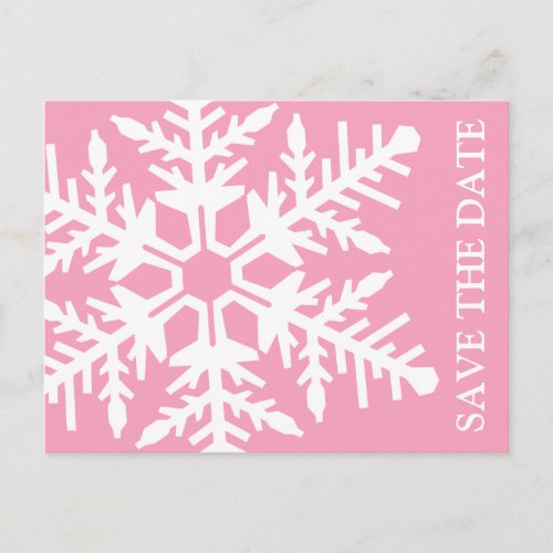 Save The Date Jumbo Snowflake Pink  White Announcement Postcard