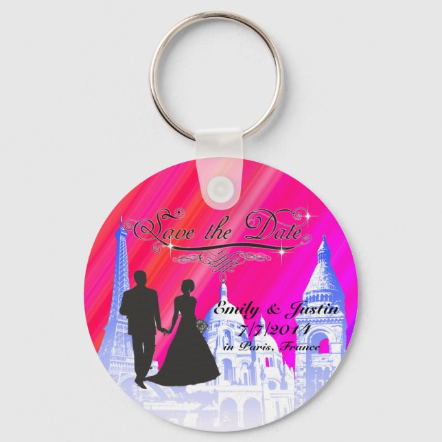 SAVE THE DATE KEYCHAIN WITH VIEW OF PARIS, FRANCE (Front)