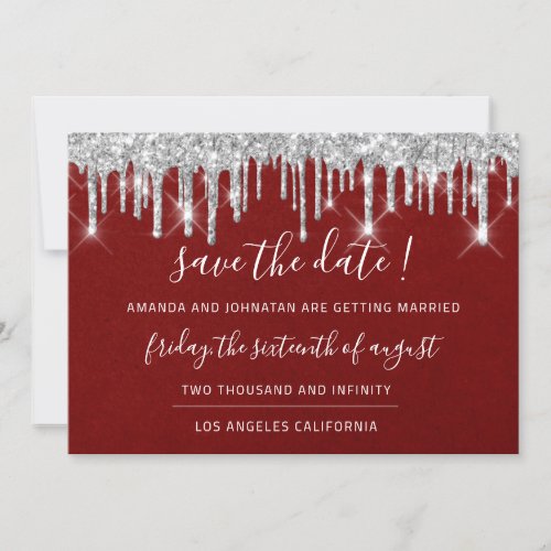 Save The Date Kraft Silver Gray Drip Red Wine