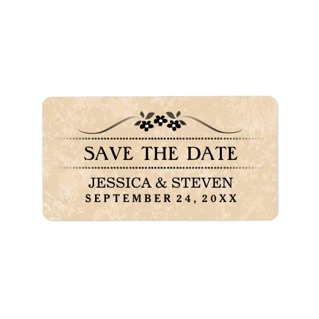Save the Date Label - Gold Fancy Floral (Front)