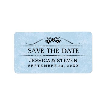 Save The Date Label - Light Blue Fancy Floral by juliea2010 at Zazzle