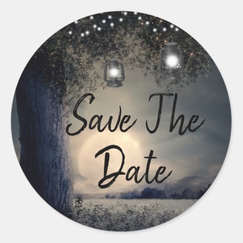 Save the Date Lanterns in Tree Full  Wedding Classic Round Sticker