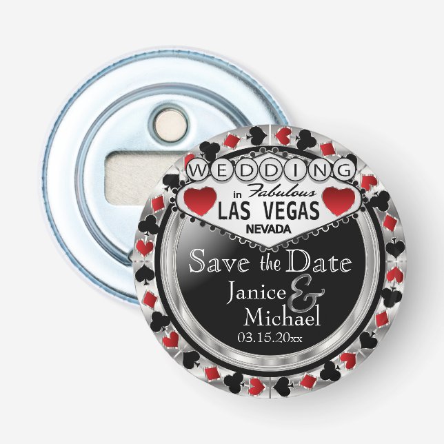Save the Date Las Vegas - Silver & Red Bottle Opener (Front)