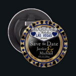 Save the Date Las Vegas Style - Dark Blue  Bottle Opener<br><div class="desc">Are you getting married soon? A fun and unique way to announce your wedding plans. Save the Date for your Wedding a Bottle Opener ready for you to personalize. Featuring the words "Save the Date" in a Las Vegas Style in faux metallic gold, dark blue and black design. ✔Note: Not...</div>