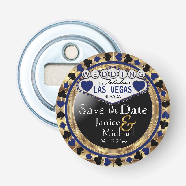 Save the Date Las Vegas Style - Dark Blue  Bottle Opener (Front)