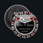 Save the Date Las Vegas Style - Silver & Red Bottle Opener<br><div class="desc">⭐⭐⭐⭐⭐ 5 Star Review. Are you getting married soon? A fun and unique way to announce your wedding plans. Save the Date for your Wedding a Bottle Opener ready for you to personalize. Featuring the words "Save the Date" in a Las Vegas Style in faux metallic Silver, Red and Black...</div>