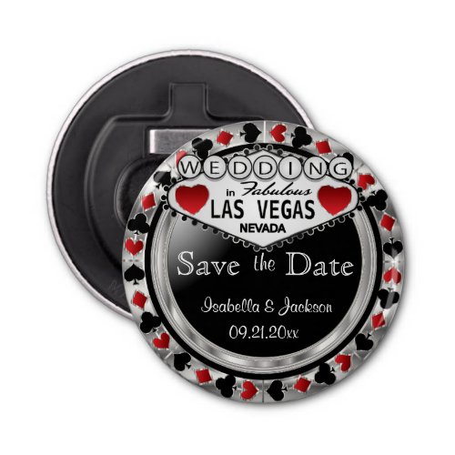 Save the Date Las Vegas Style _ Silver  Red Bottle Opener