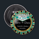 Save the Date Las Vegas Style - Teal Bottle Opener<br><div class="desc">Bottle Opener. Are you getting married soon? A fun and unique way to announce your wedding plans. Save the Date for your Wedding a Bottle Opener ready for you to personalize. Featuring the words "Save the Date" in a Las Vegas Style in faux metallic gold, teal and black design. 📌If...</div>