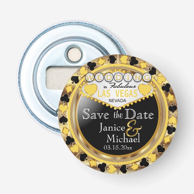 Save the Date Las Vegas Style - Yellow  Bottle Opener (Front)