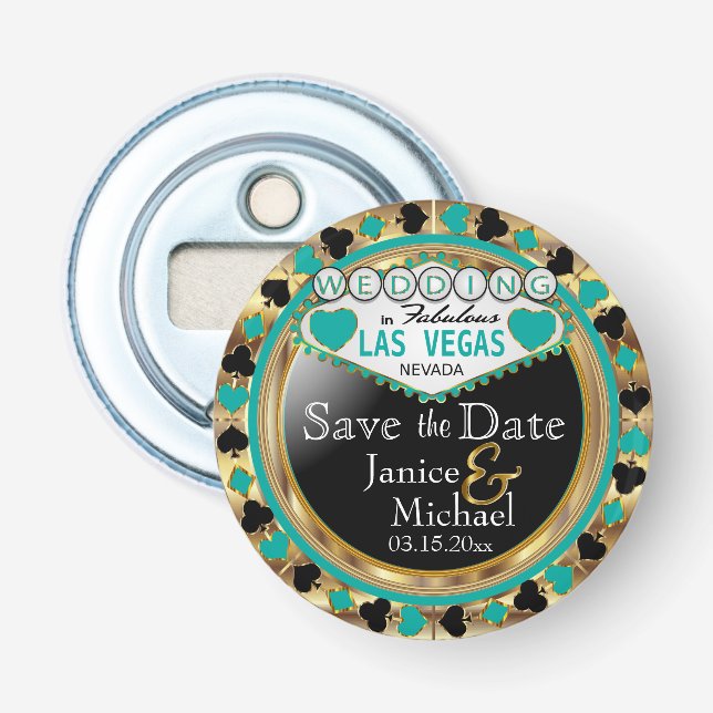 Save the Date Las Vegas  - Teal Bottle Opener (Front)