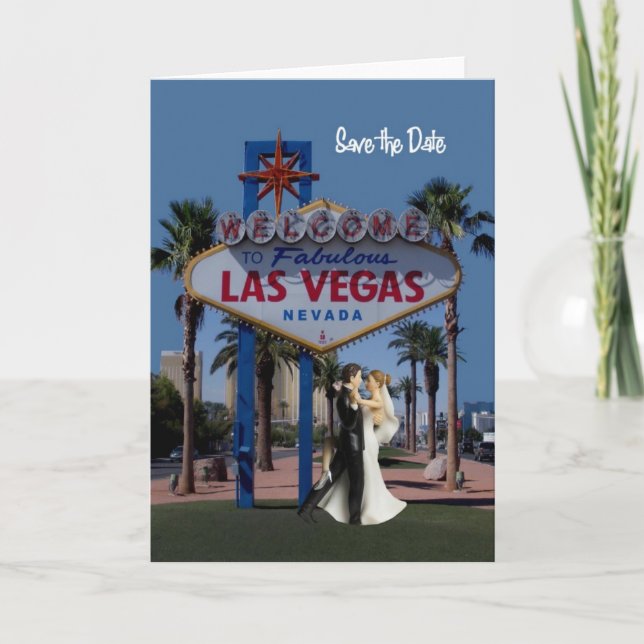 Save the Date Las Vegas Wedding Card with Bride &  (Front)