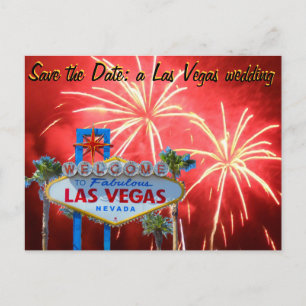 Save the Date Las Vegas Wedding Fireworks Announcement Postcard