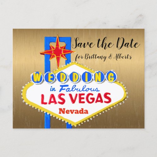 Save the Date Las Vegas Wedding gold Announcement Postcard