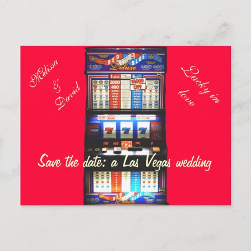 Save the Date Las Vegas Wedding Slot Machine Red Announcement Postcard