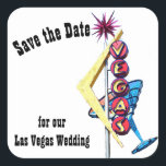 Save the Date Las Vegas Wedding Vintage Neon Sign Square Sticker<br><div class="desc">Colorful and contemporary wedding design for Las Vegas Weddings. Couples will enjoy sealing their envelope flaps or decorating cards with these stickers that feature one of the famous vintage neon signs.</div>
